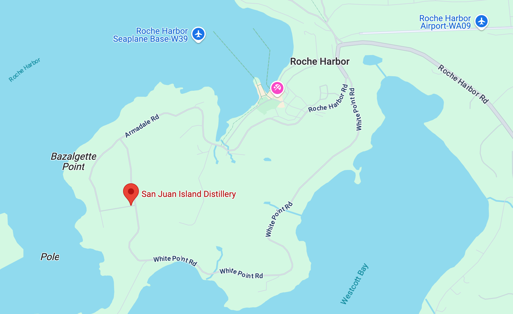 Map showing location of San Juan Island Distillery